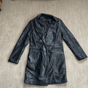 Bagatelle Long Faux Leather Coat Jacket | Black | Size Medium